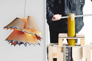 Designer builds a massive sharpener to make these beautiful pencil-shaving lampshades