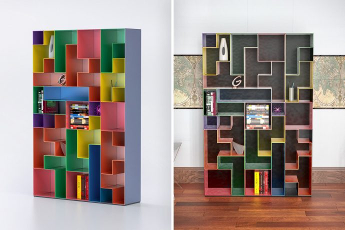 Tetris-inspired bookshelf comes with individual modules that you can creatively assemble!