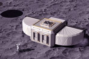Inspired by origami, this conceptual lunar research facility unfolds like a traditional Japanese folding fan