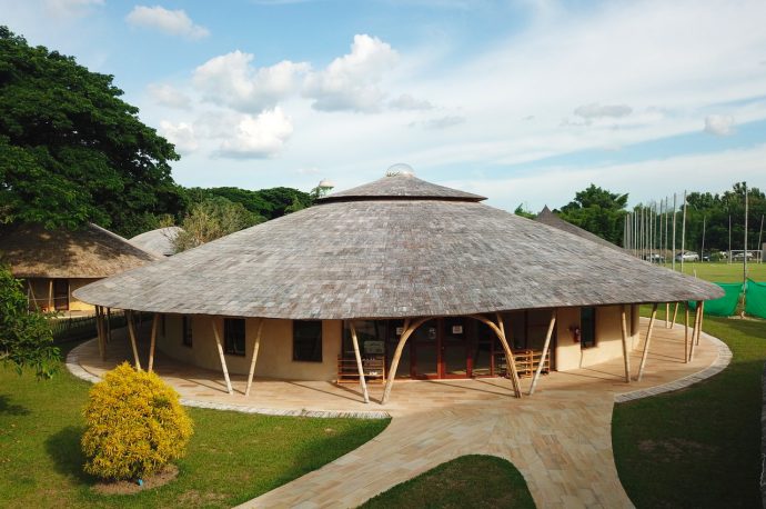 This concentric school library in Thailand was constructed using bamboo and adobe bricks