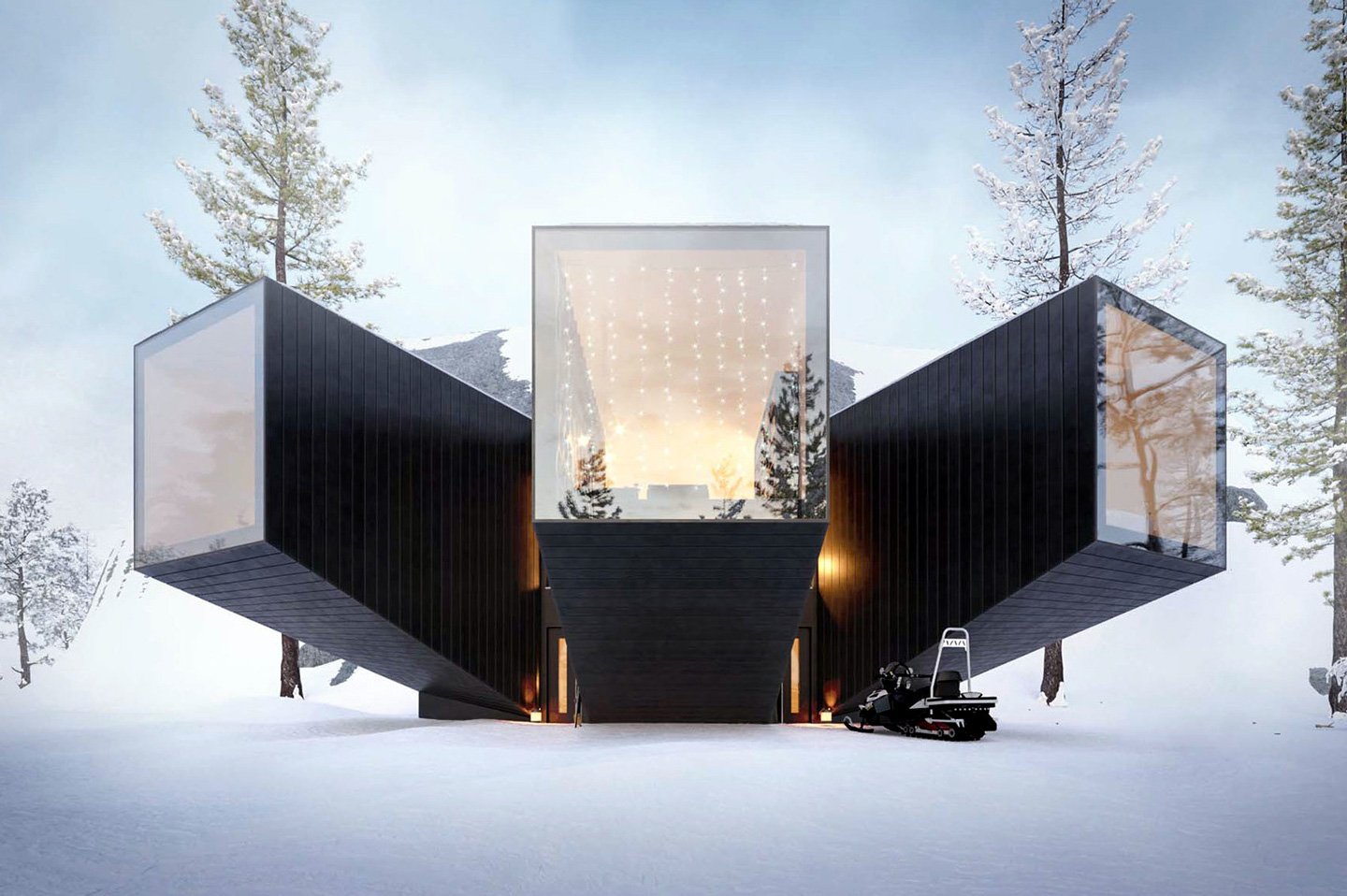 This secluded alpine home comes with three distinct pod-shaped living spaces