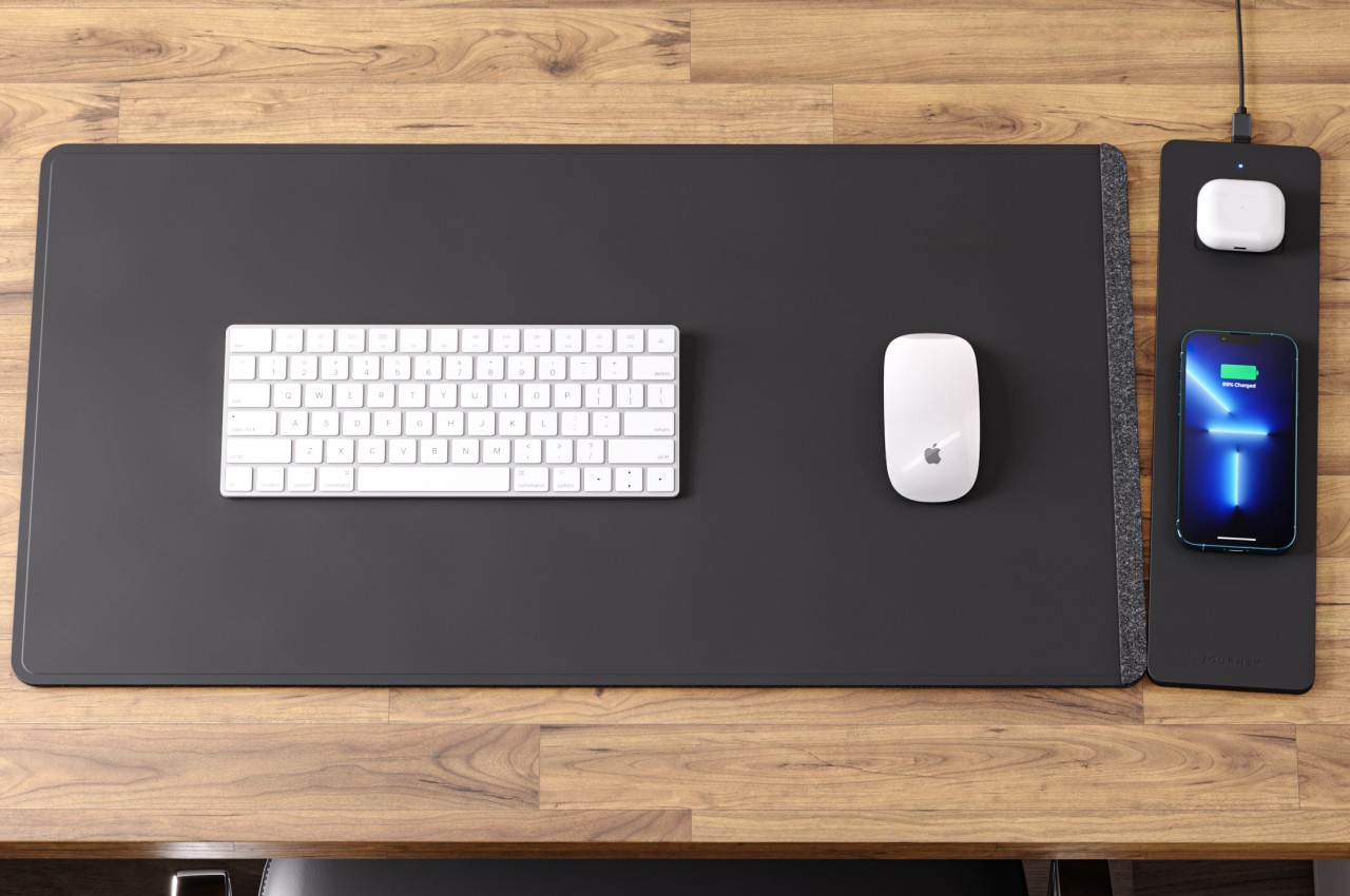 A desk mat that charges your phone and hides papers is perfect for