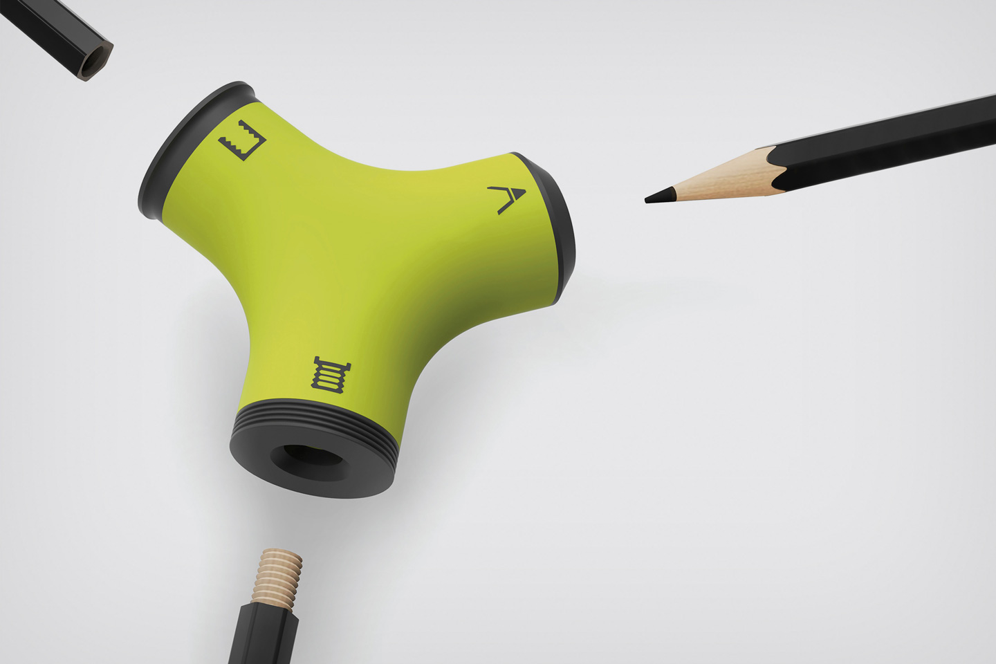 #This three-way pencil sharpener lets you connect small pencils by screwing them together