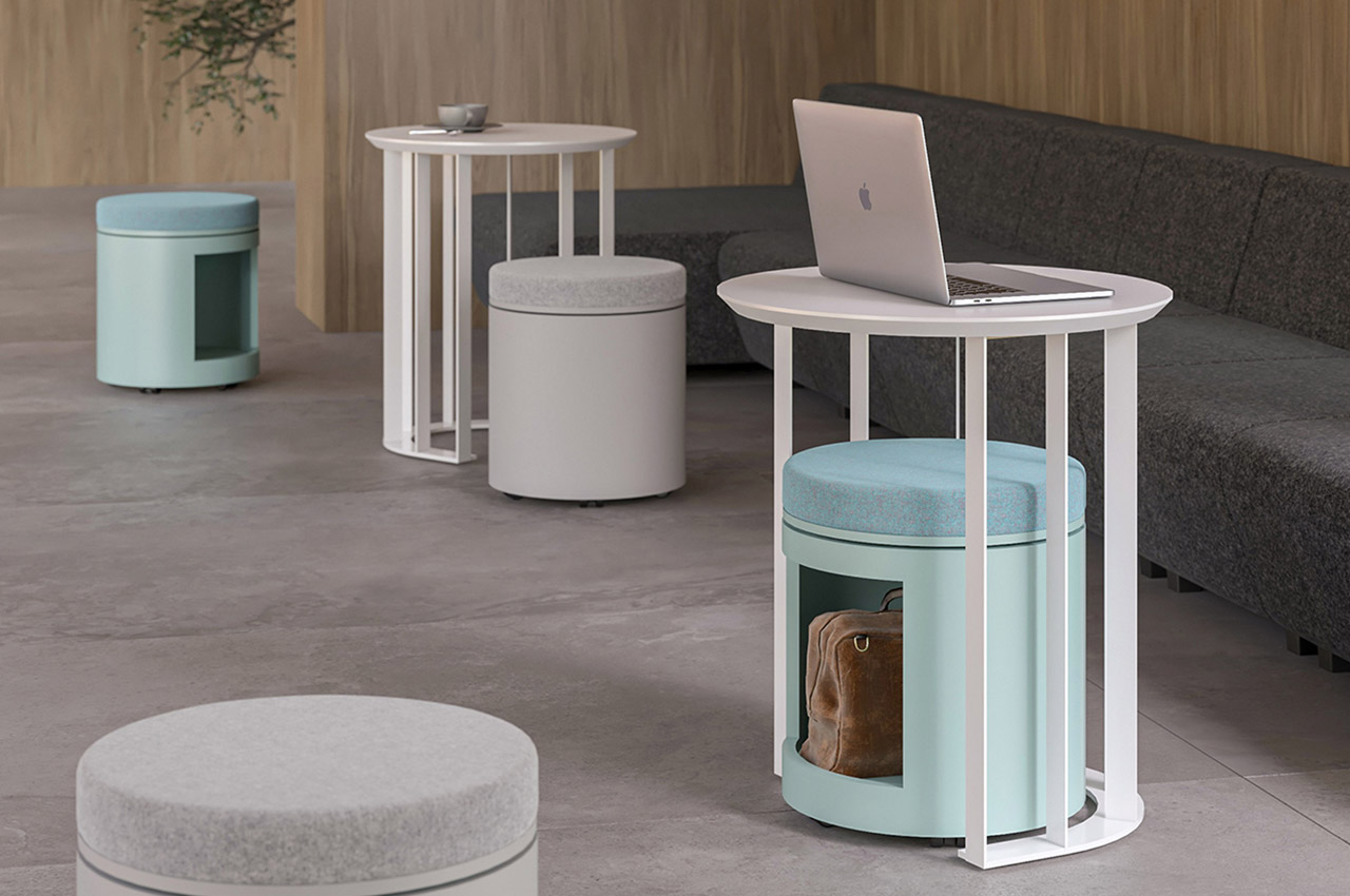 This colorful collection of office furniture adds a casual + cozy element to the modern workplace