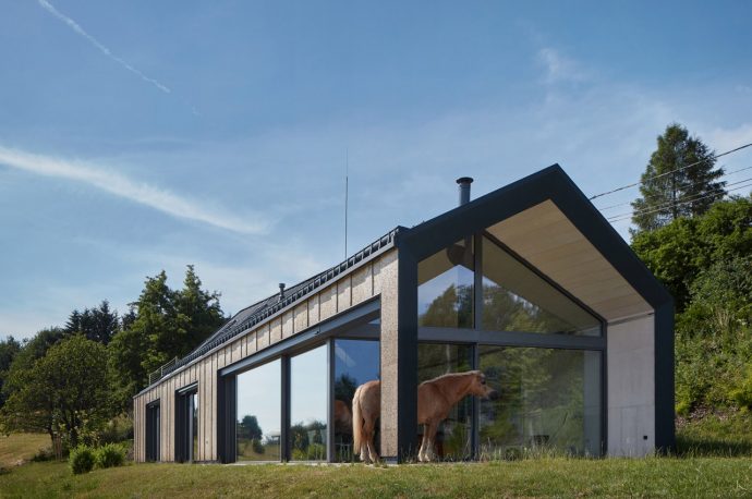 This beautiful family home is in the Czech countryside is clad in cork