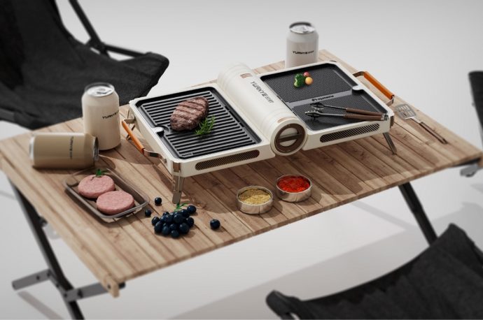 Foldable, portable barbecue device looks good enough to cook on