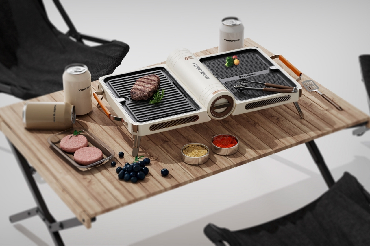 Foldable, portable barbecue device looks good enough to cook on