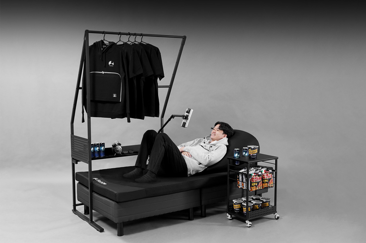 #This Japanese rack attaches to your bed, putting your clothes in easy reach for couch potatoes