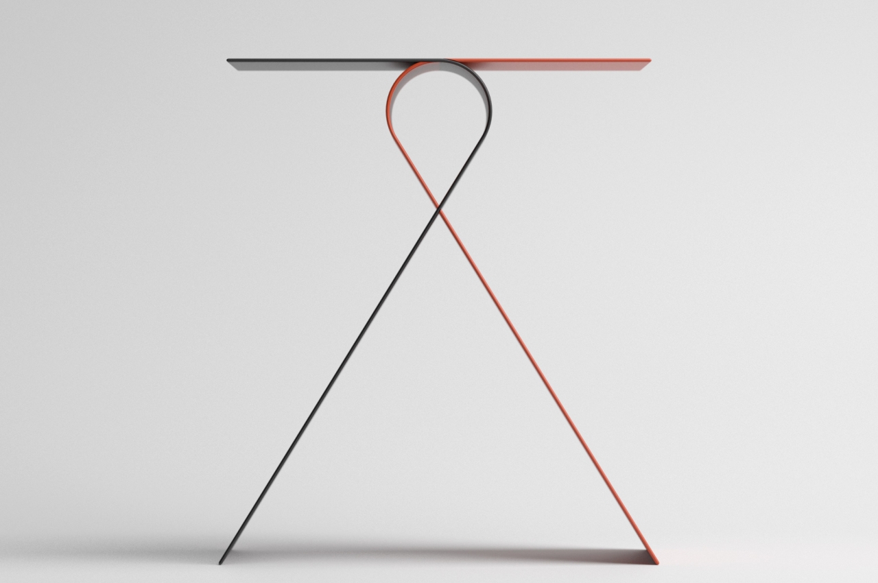 This two-piece side table is a balancing act expressed in contrasting elements