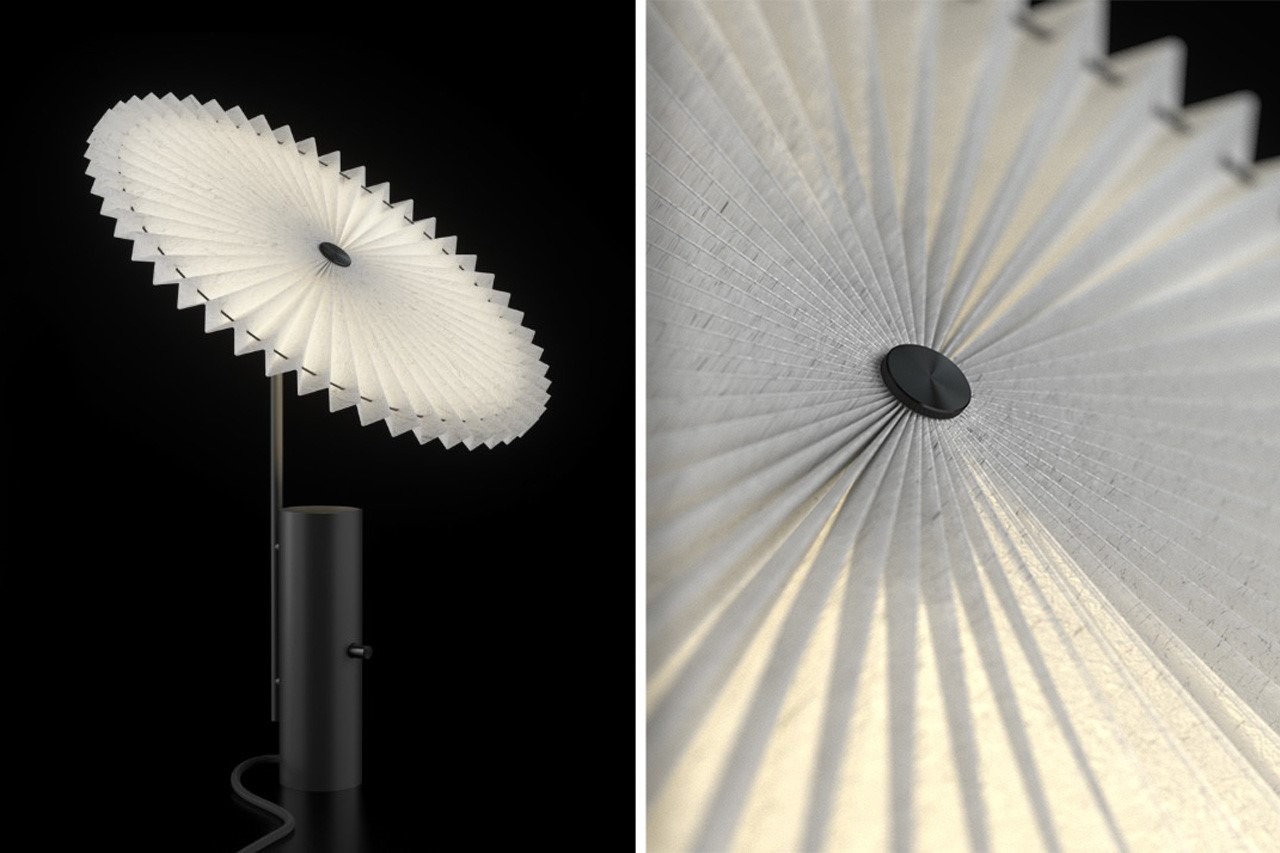 #This palm-inspired lamp uses a folded translucent paper shade to create a unique ambient halo