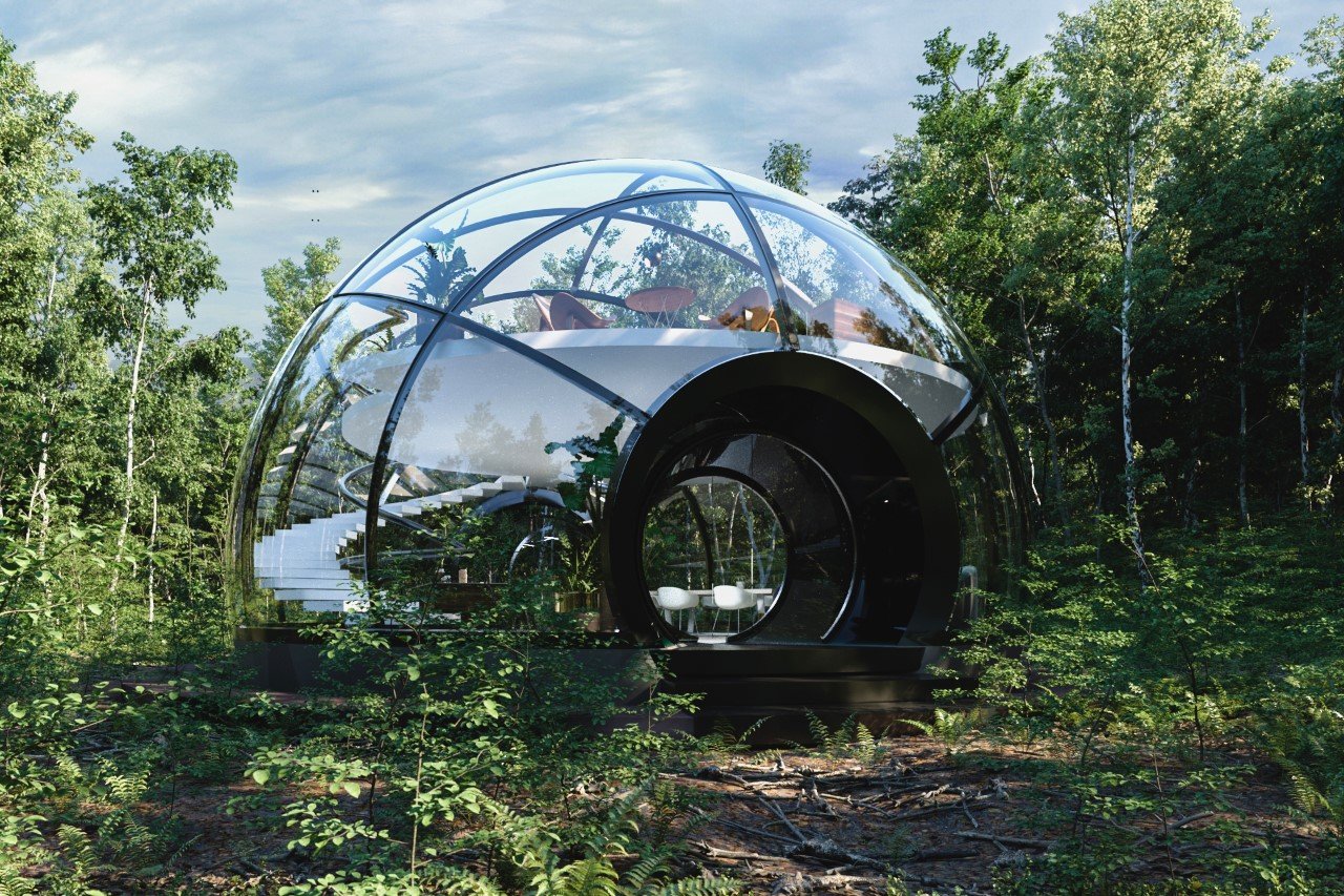 Tämä läpinäkyvä glamping pod pyörii 360° ja tarjoaa ylellisen panoraamanäkymän ympäristöösi