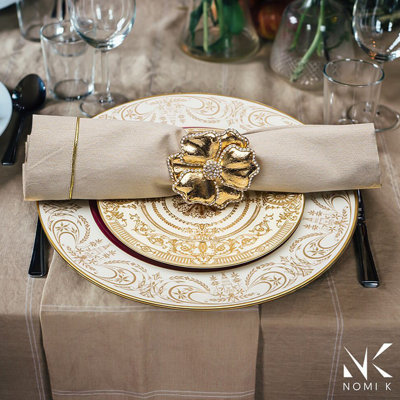 Elegant, gold accent tableware designs can transform your Thanksgiving meal into a luxurious experience