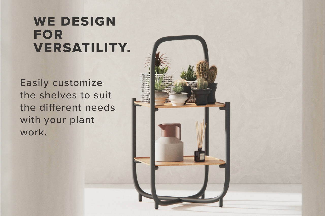Minimalist plant shelf lets you “carry” your plants easily around the house