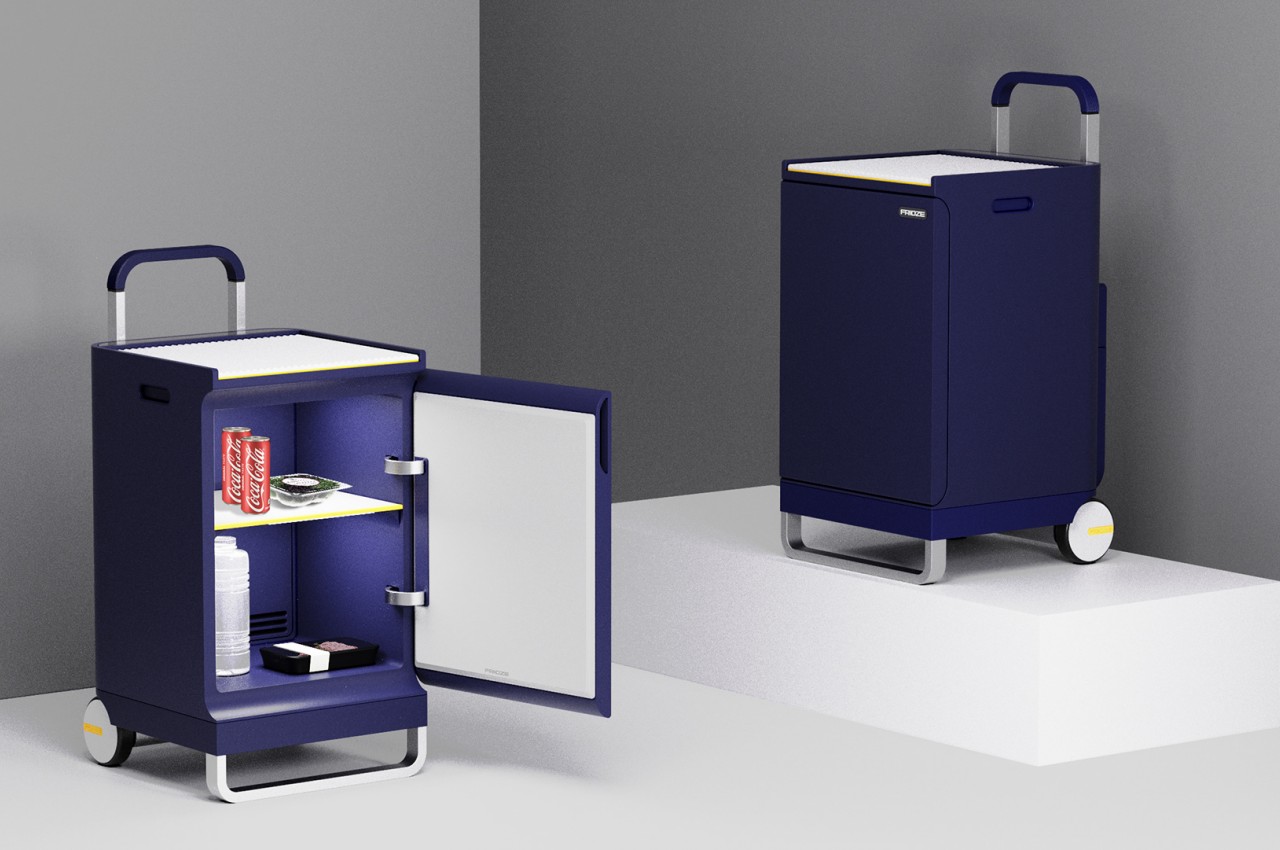 #This small refrigerator on wheels was designed with electric vehicles in mind