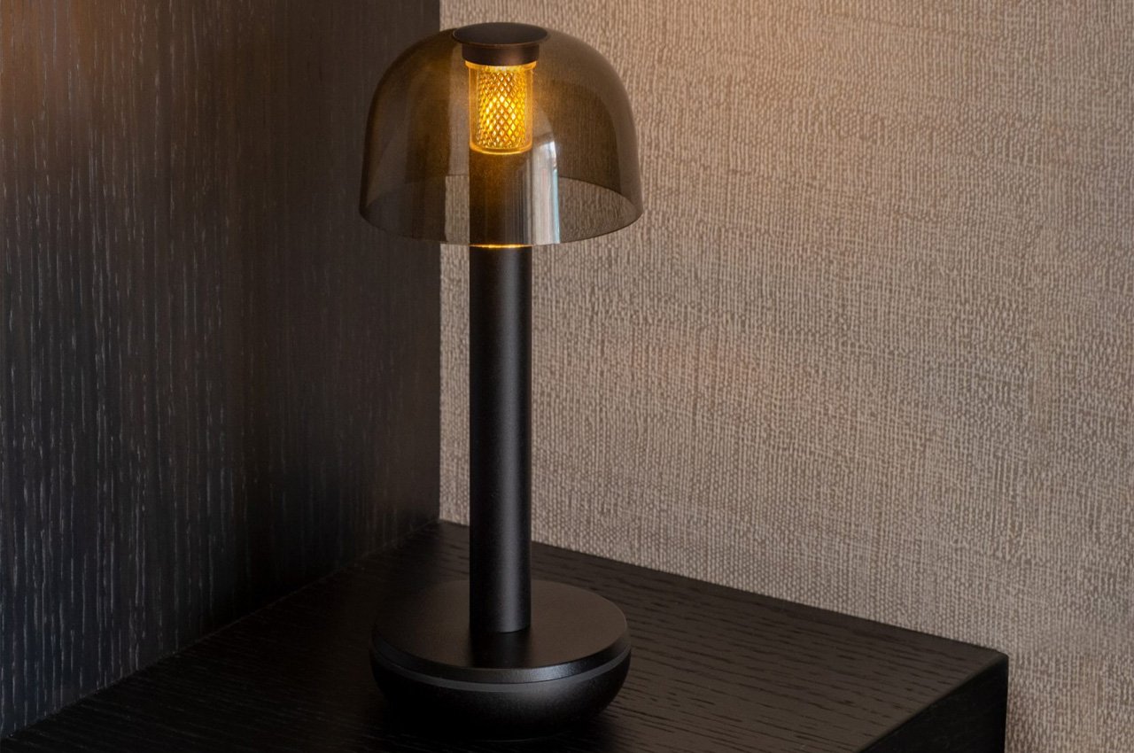 This compact lamp with a mushroom-shaped dome is the modern + safe alternative to a candle