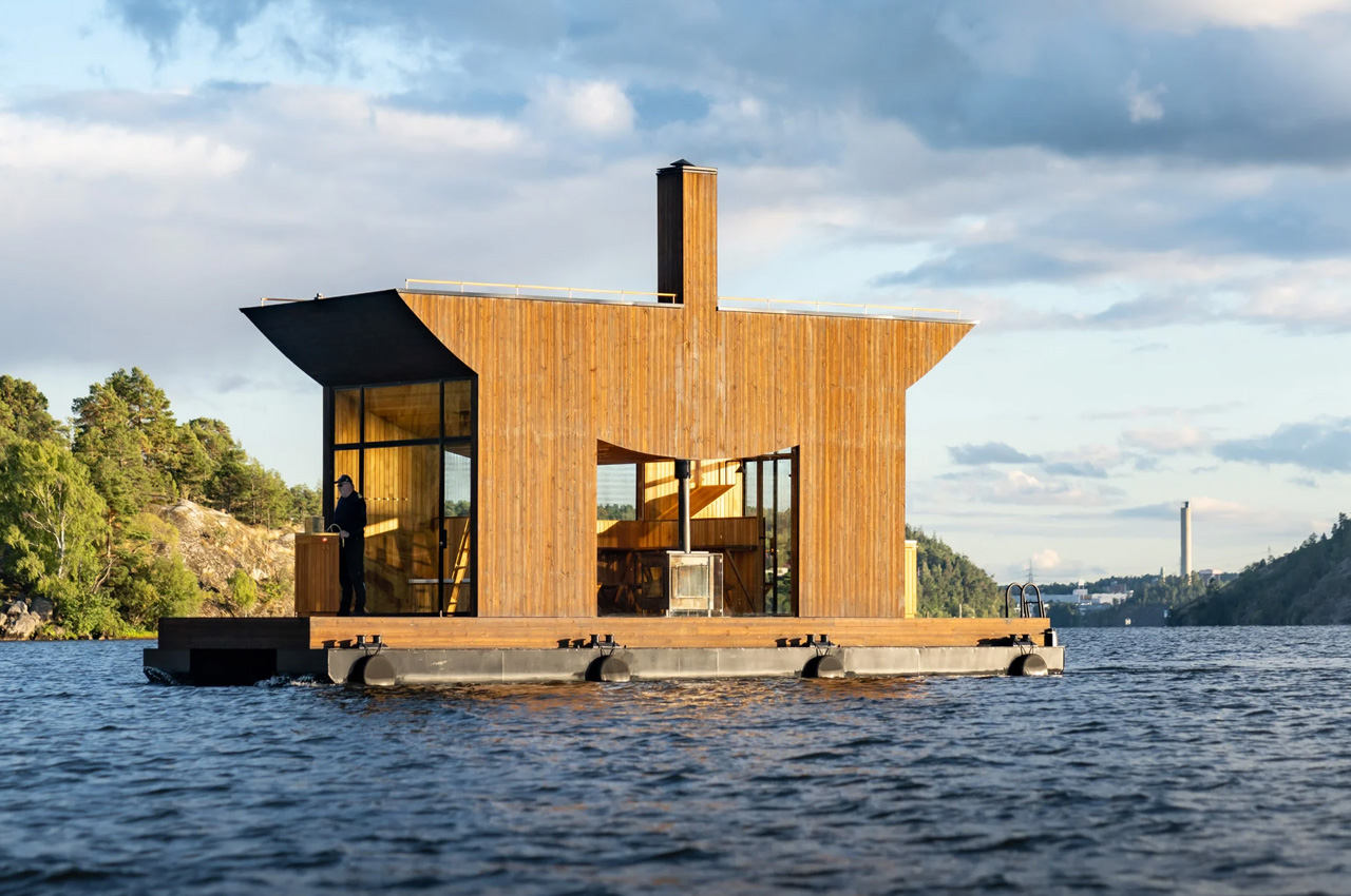 #This wooden floating sauna is designed to drift around the Stockholm archipelago