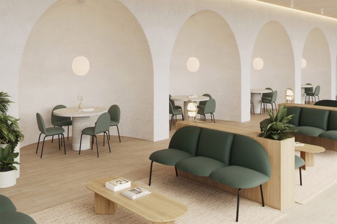 This minimal + visually light seating collection is inspired by the gentle curves of the hillsides