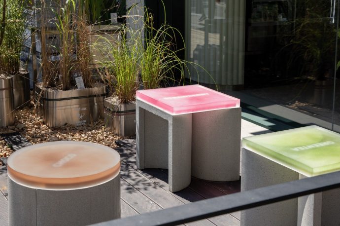 This modular concrete stool blends contrasting elements in a brutalist package