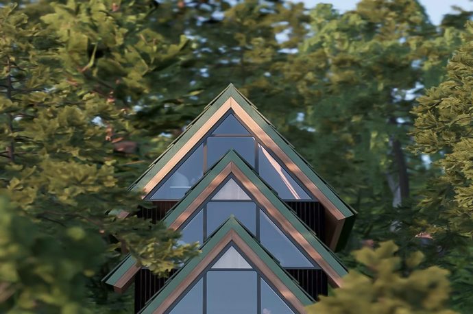 This pine-shaped treehouse provides picturesque views of the Italian Alps