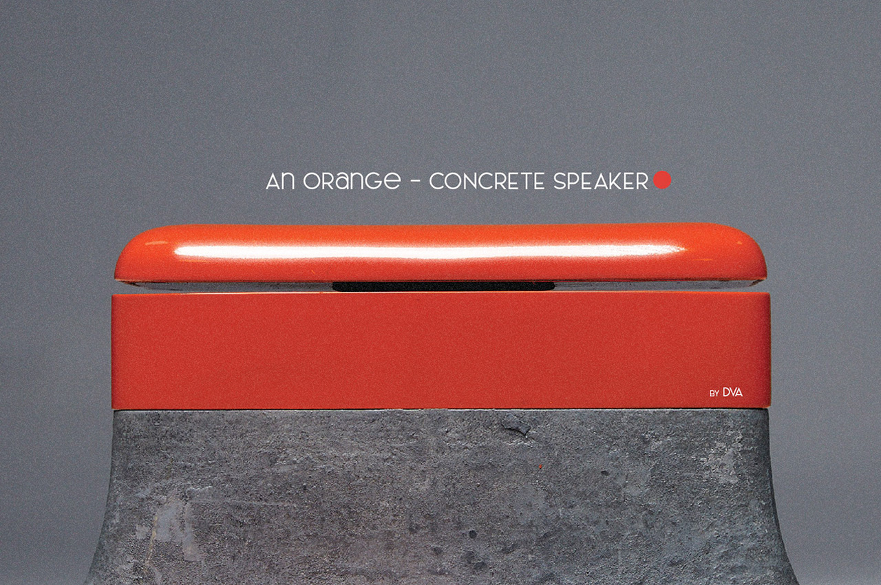 An orange – concrete speaker is a refined output from the bare aesthetics