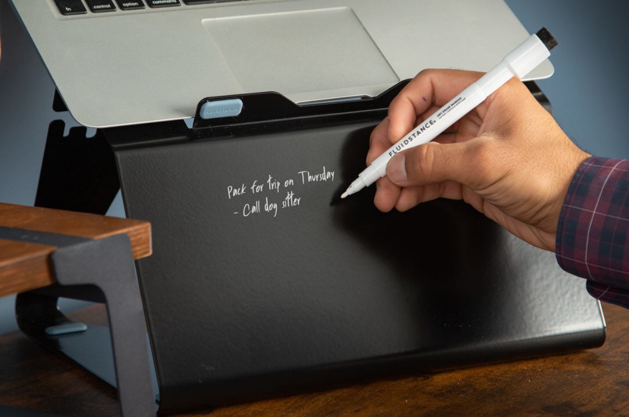 FluidStance Lift laptop stand has a whiteboard to also raise your productivity