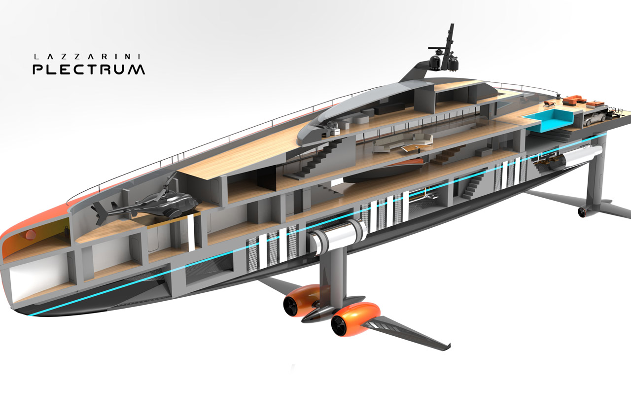 Lazzarini Design’s carbon composite superyacht glides over water at dizzying speeds