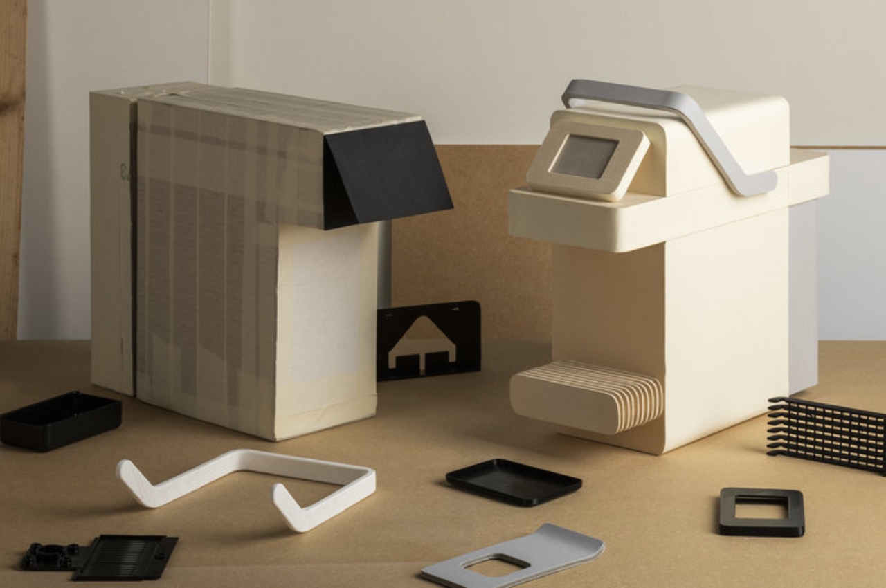 Minimalist coffee machine concept gives off brutalist design vibes