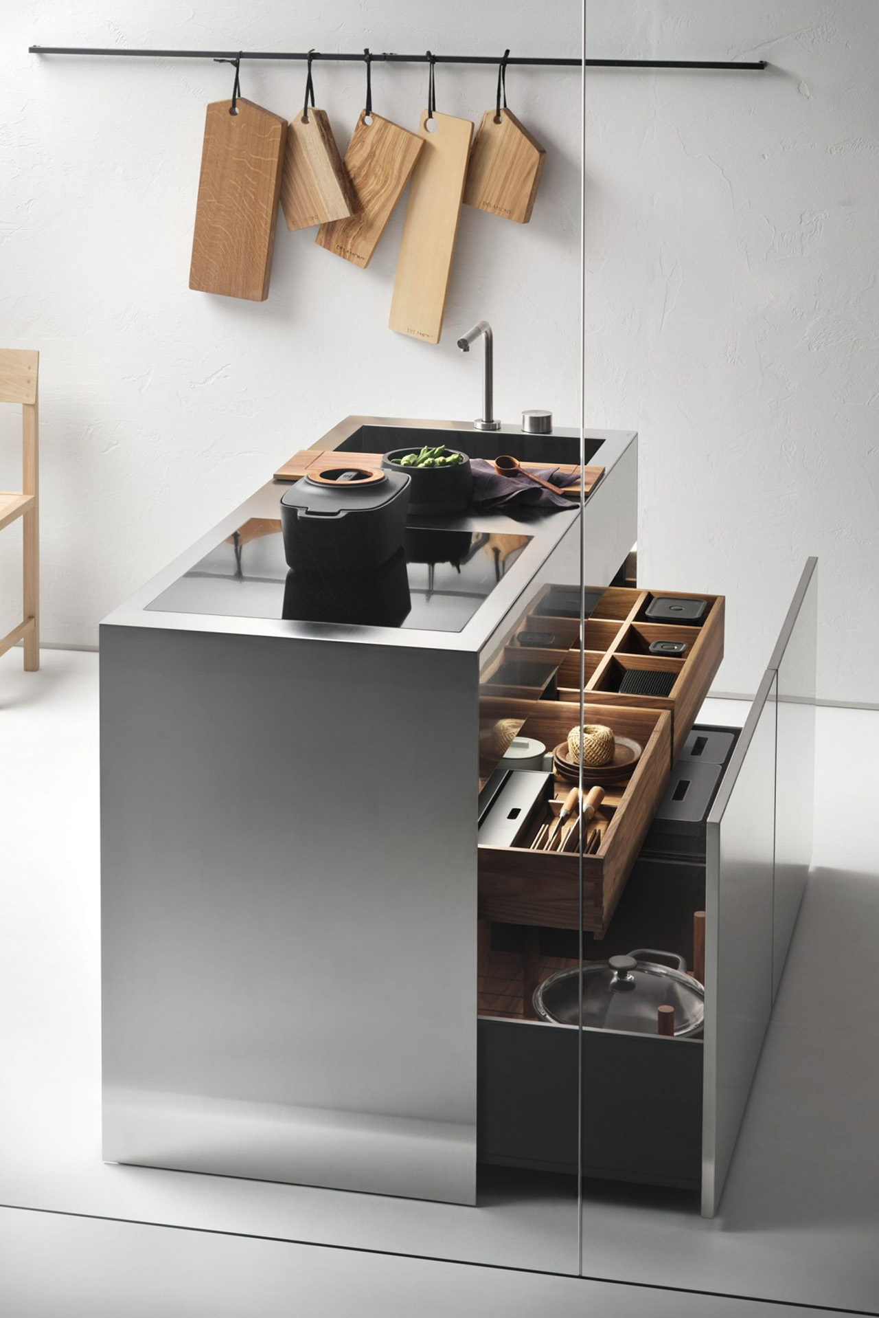 This modern minimal kitchen island is designed to make a tiny kitchen feel luxurious + spacious