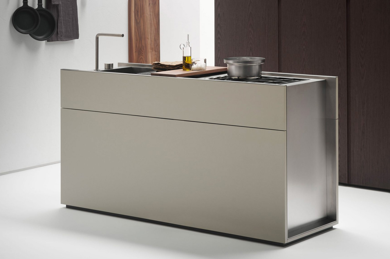 This modern minimal kitchen island is designed to make a tiny kitchen feel luxurious + spacious