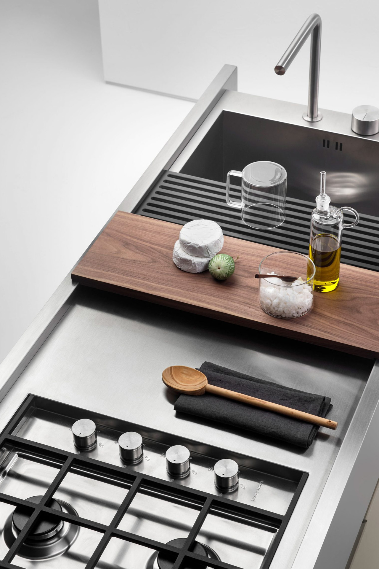 This modern minimal kitchen island is designed to make a tiny kitchen feel luxurious + spacious