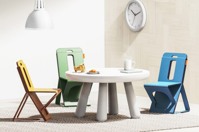 This leather-covered chair folds flat like a folder for easy storage
