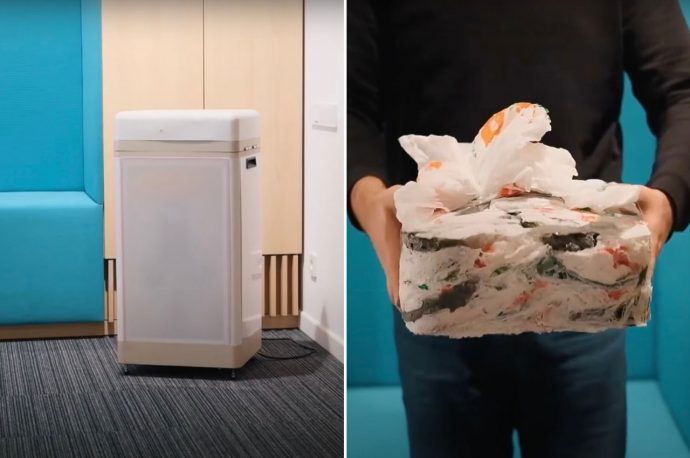 This ordinary looking gadget transforms plastic bags and soft plastics into bricks