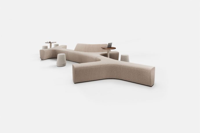 This minimal + branching seating design features a biophilic structure