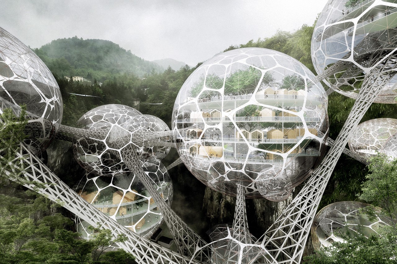 #This unique molecular city is comprised of different sphere-shaped neighborhoods with their own climates