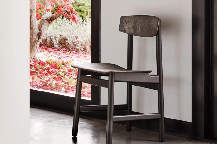 This rereleased iconic Danish chair is built using recycled plastic and coffee bean shells
