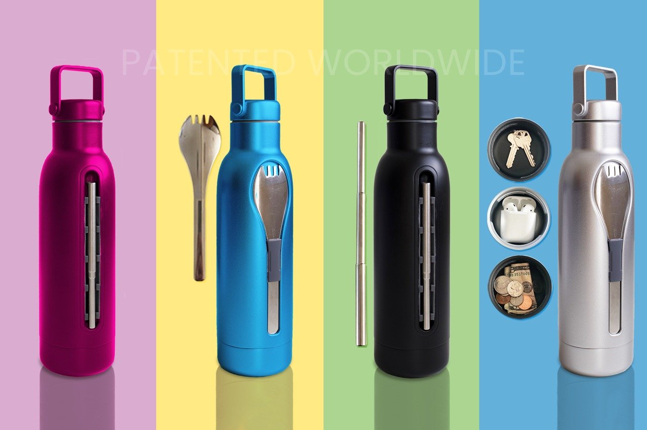 #The ‘Swiss Army Knife’ of bottles has its own straw, spork, and storage compartment for your EDC