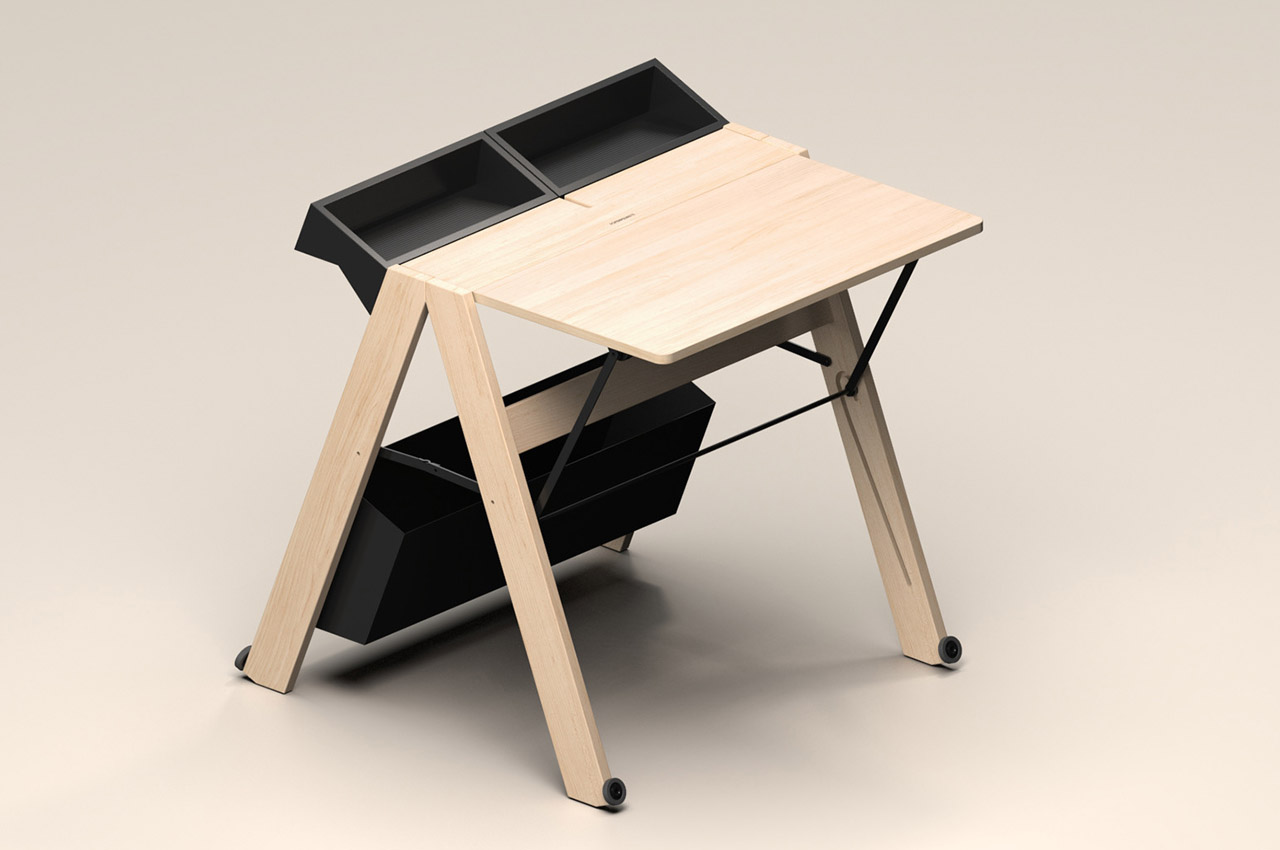 #This foldable wooden desk lets you setup a discreet home office whenever you need it