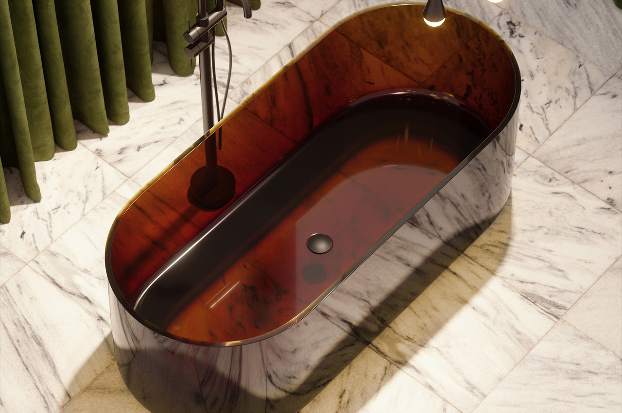 This drop-dead gorgeous bathtub made from translucent resin makes a dramatic impression