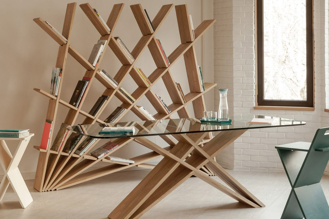 This geometrically fascinating bookshelf is the ultimate storage space for your prized books