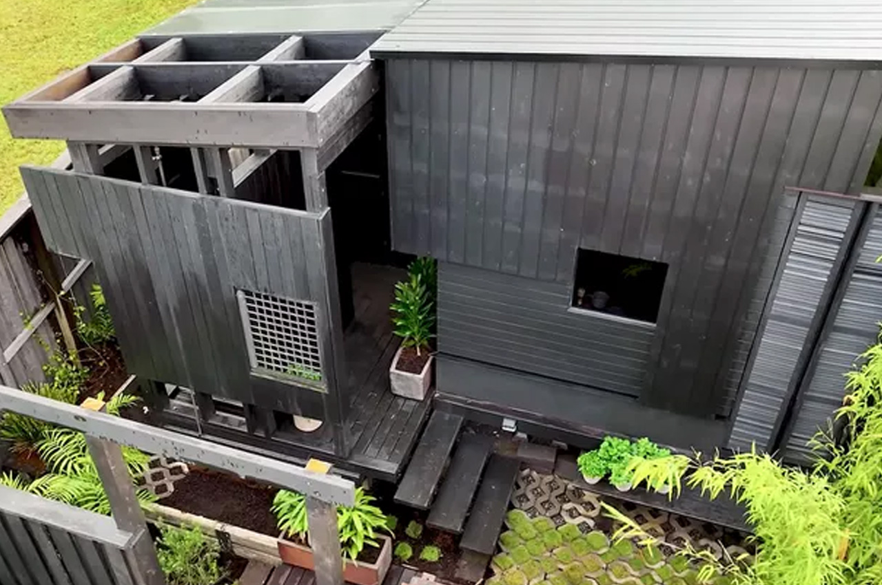 This charred wood self-built tiny home executes all the dont’s of designing for a small space