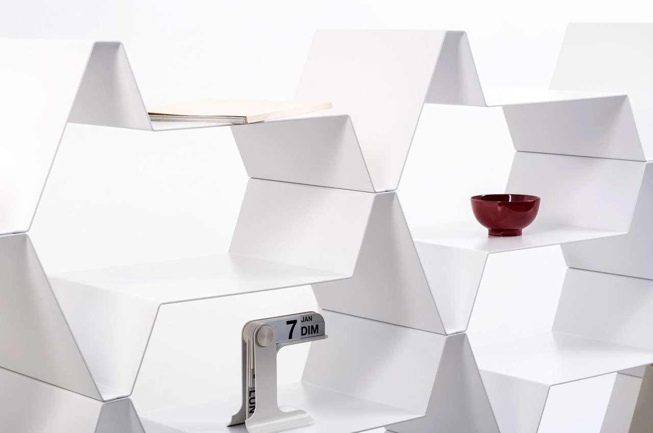 This minimal multifunctional furniture design can be configured into a bookcase, base unit or room divider