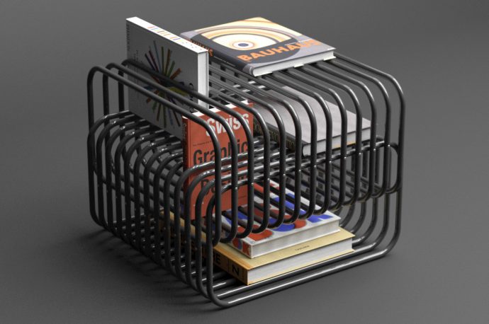 Magazine rack concept defies common sense with intersecting tubes to hold your books