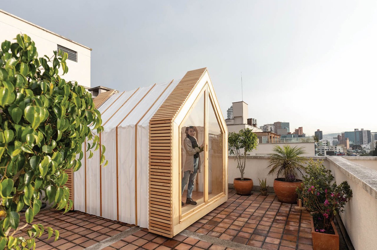 #This collapsable cabin-like shed can be pulled open and compressed like an accordion