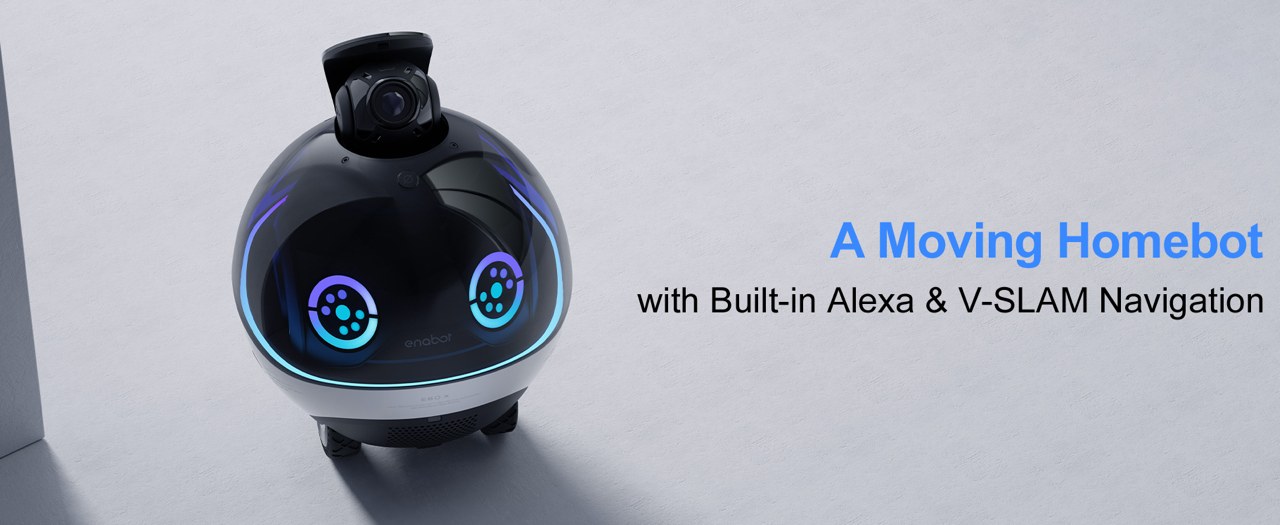 Enabot EBO X Home Robot: Harman AudioEFX Speaker with Alexa Voice Control  Built-in, Movable Home Monitoring Robot with Smart Mapping, Stabilized 4K