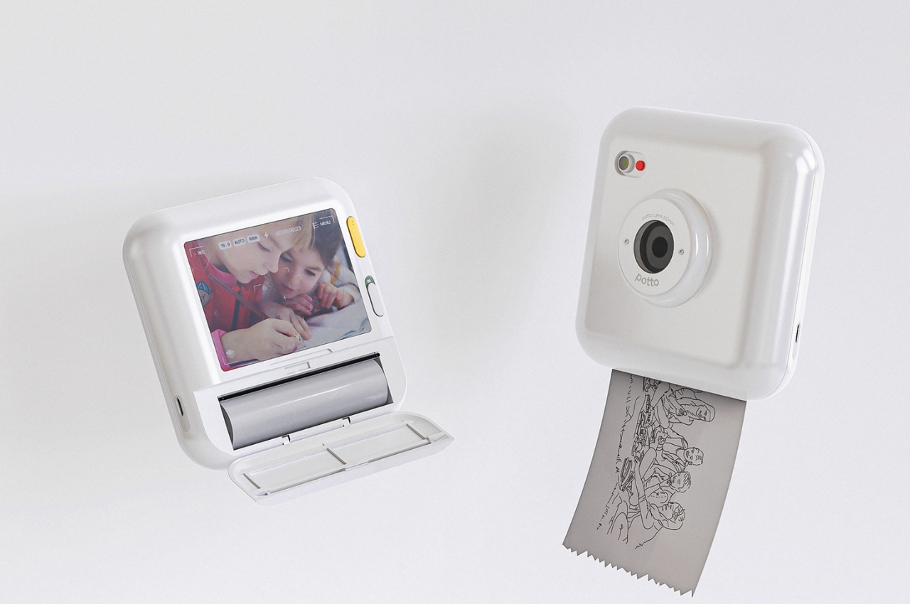 Toy camera design prints outlines of your photos on thermal paper for you to fill colour