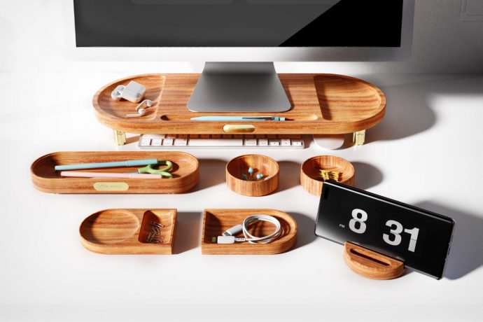 These wooden WFH accessories help declutter your desk while giving it a personality