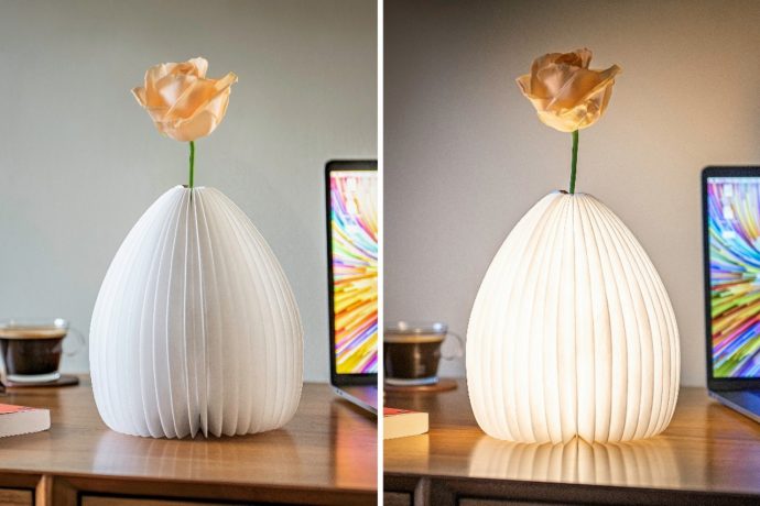 This chic Origami-inspired flower vase also doubles up as a warm ambient light