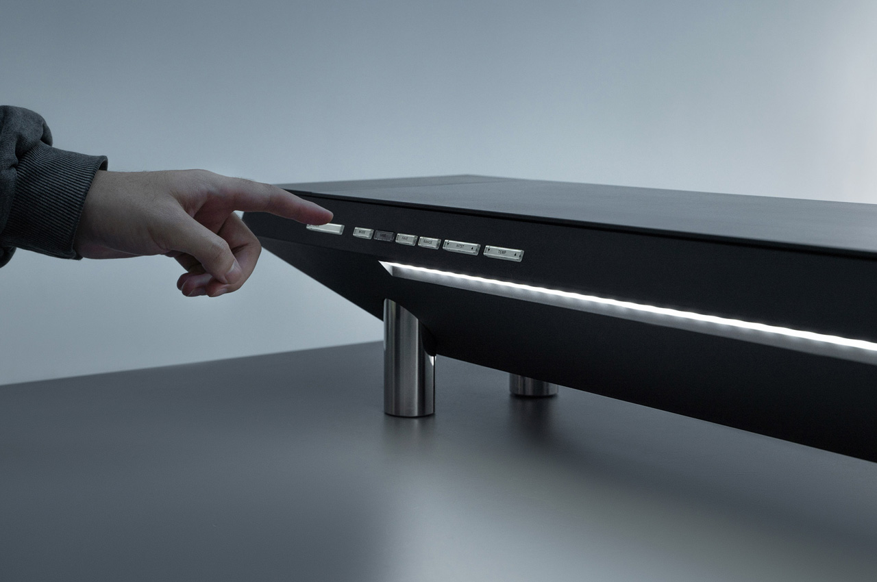 Sleek all-black desk organizer makes all wires disappear + offers shadowless lighting