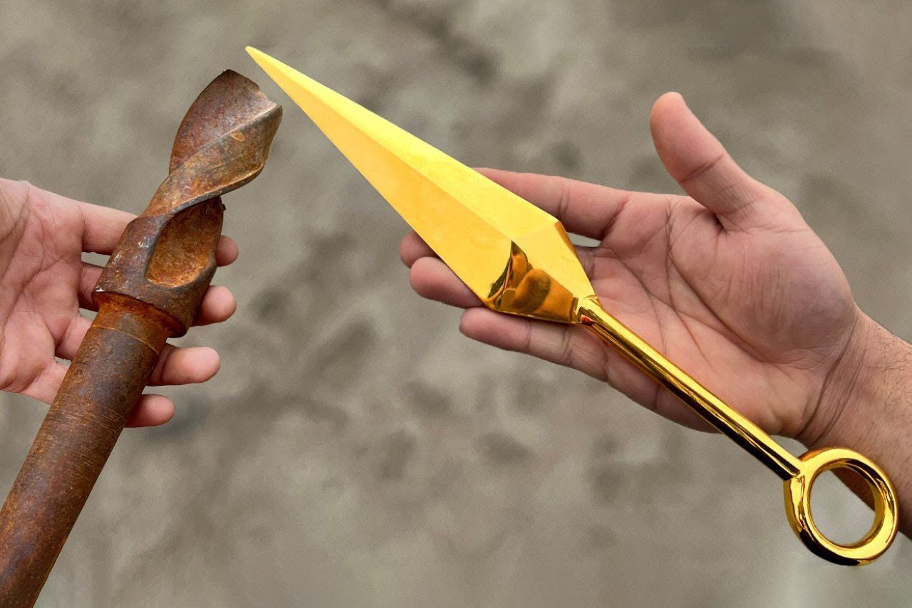 Watch how this rusty old drill bit is converted into a 24k gold-plated Kunai  throwing knife - Yanko Design