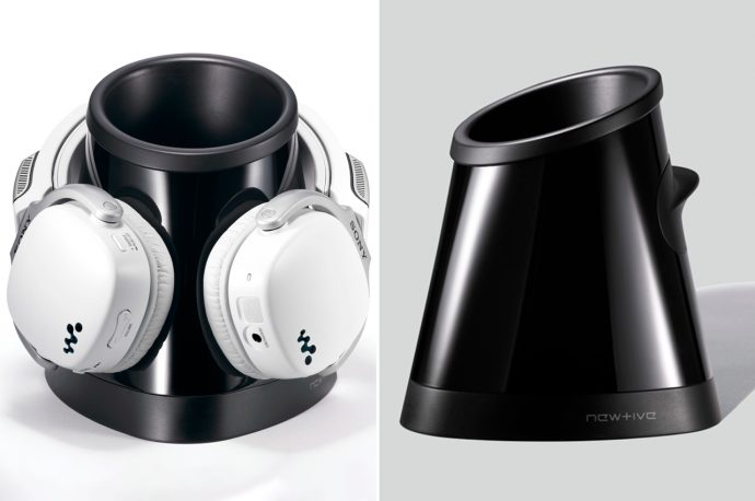 Neck-shaped headphone holder doubles as a container and a desk sculpture